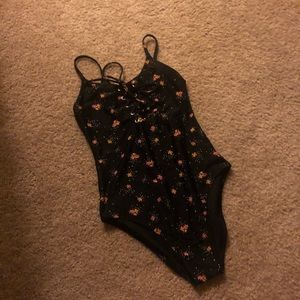 Floral Laceup One Piece Swimsuit